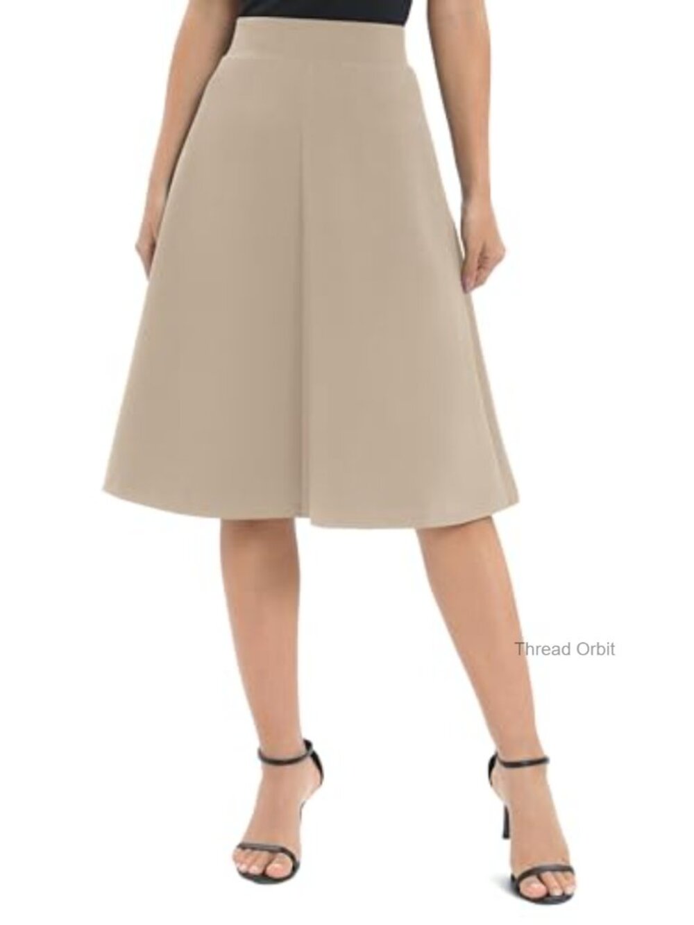 A-Line High Waist Flare Midi Skirt Stretchy Knee Length Work